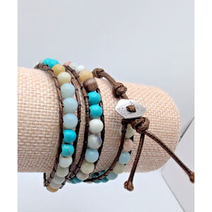 Katie Soleil Handmade Leather Wrap Multicolor semi-precious stones bracelet boho